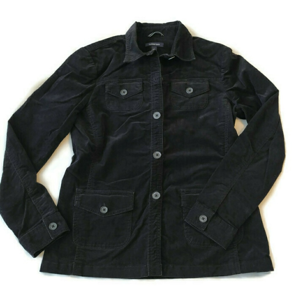 Lands End Black Corduroy Jacket 8 Cargo Utility